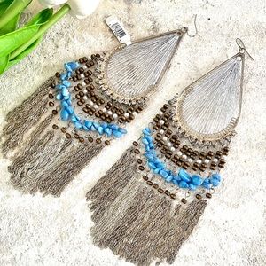 Artisan Chandelier Beaded Earrings Blue- STUNNING